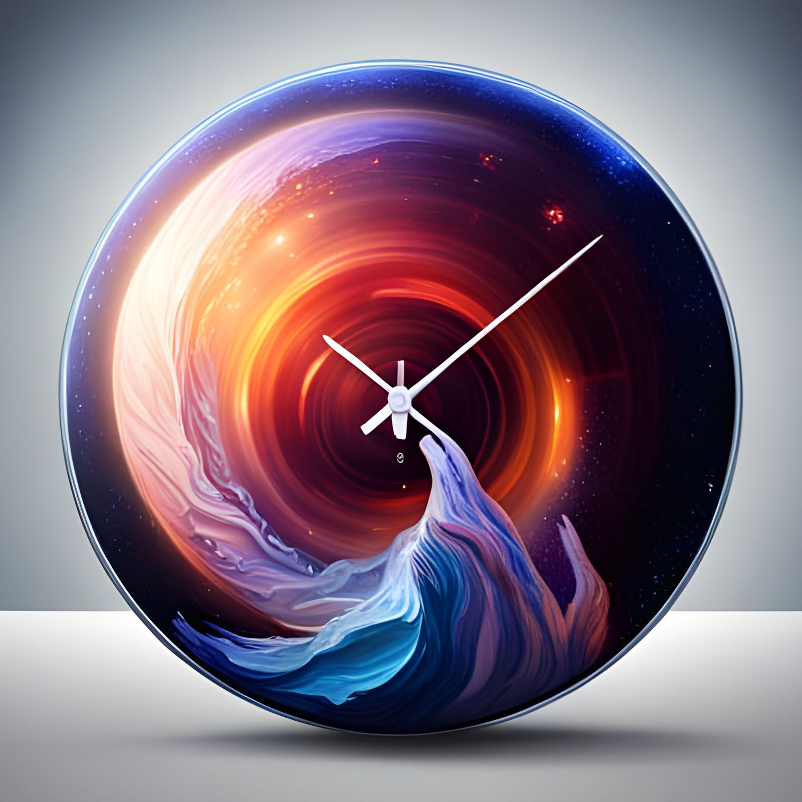 Time Clock in Space: Hyperrealistic Splash Art