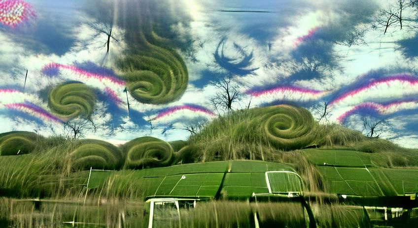 psychedelic grass field spirals in the sky