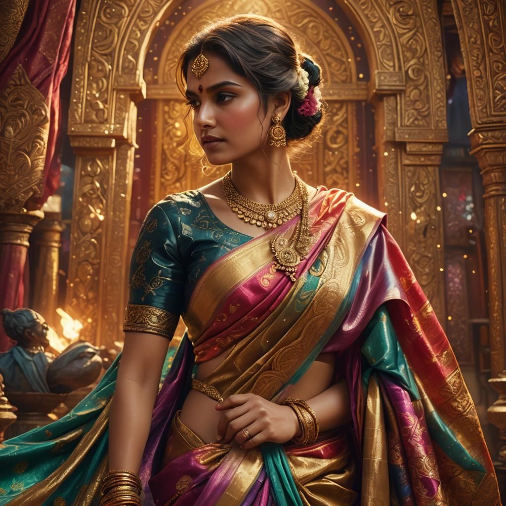 Woman in Silk Saree: Fantasy Art by Rutkowski