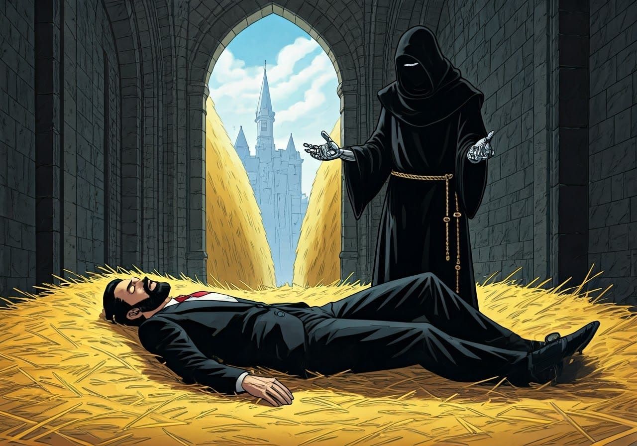 The Master Falls in the Castle Courtyard