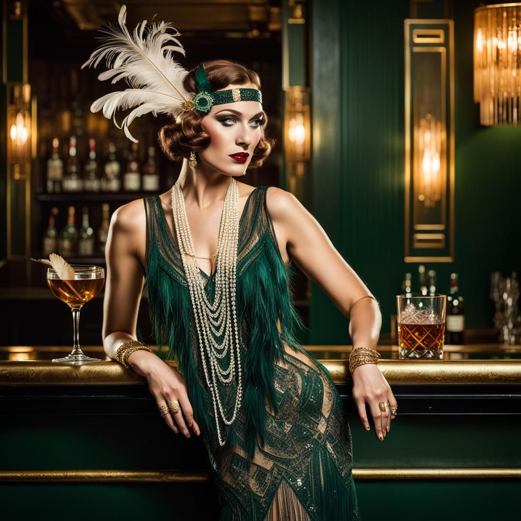 Elegant Flapper Portrait in Art Deco Style