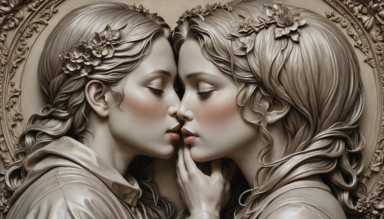 Romantic Kiss: Hyperrealistic Lovers Embrace