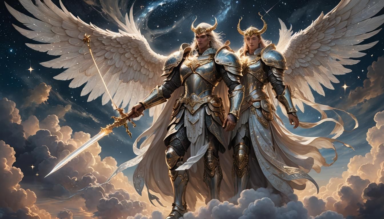 Majestic Armored Angel with Glowing Staff: Fantasy Art