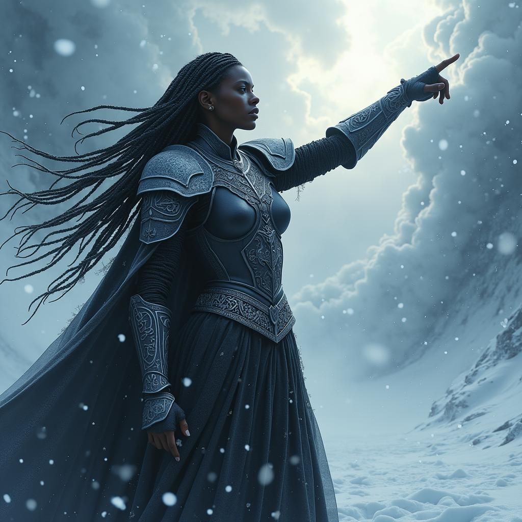 Armored Black Woman Commands Frozen Tempest