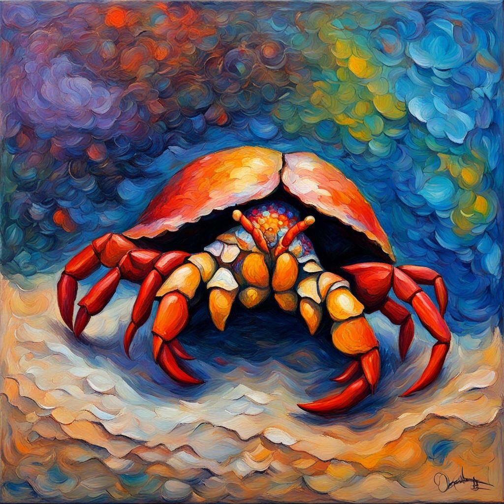 Hermit Crab in Neo-Impressionist Oil Painting