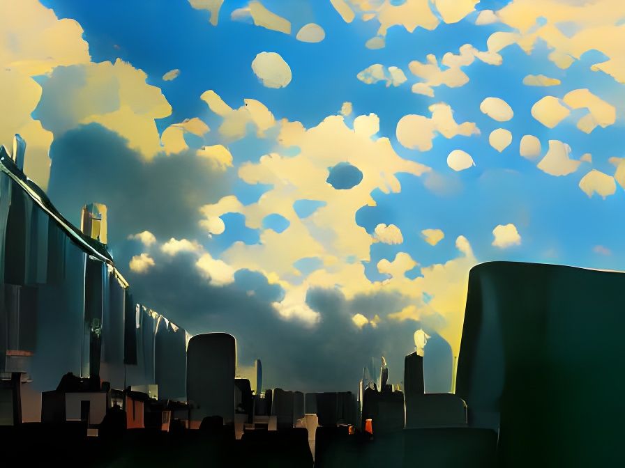 Towering cumulus and alto-cumulus clouds rise in a bright sk...