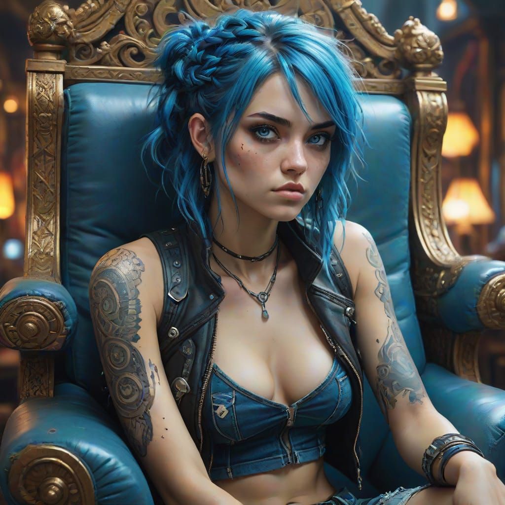 Cyberpunk Goddess Reigns in Neon Hued Darkness