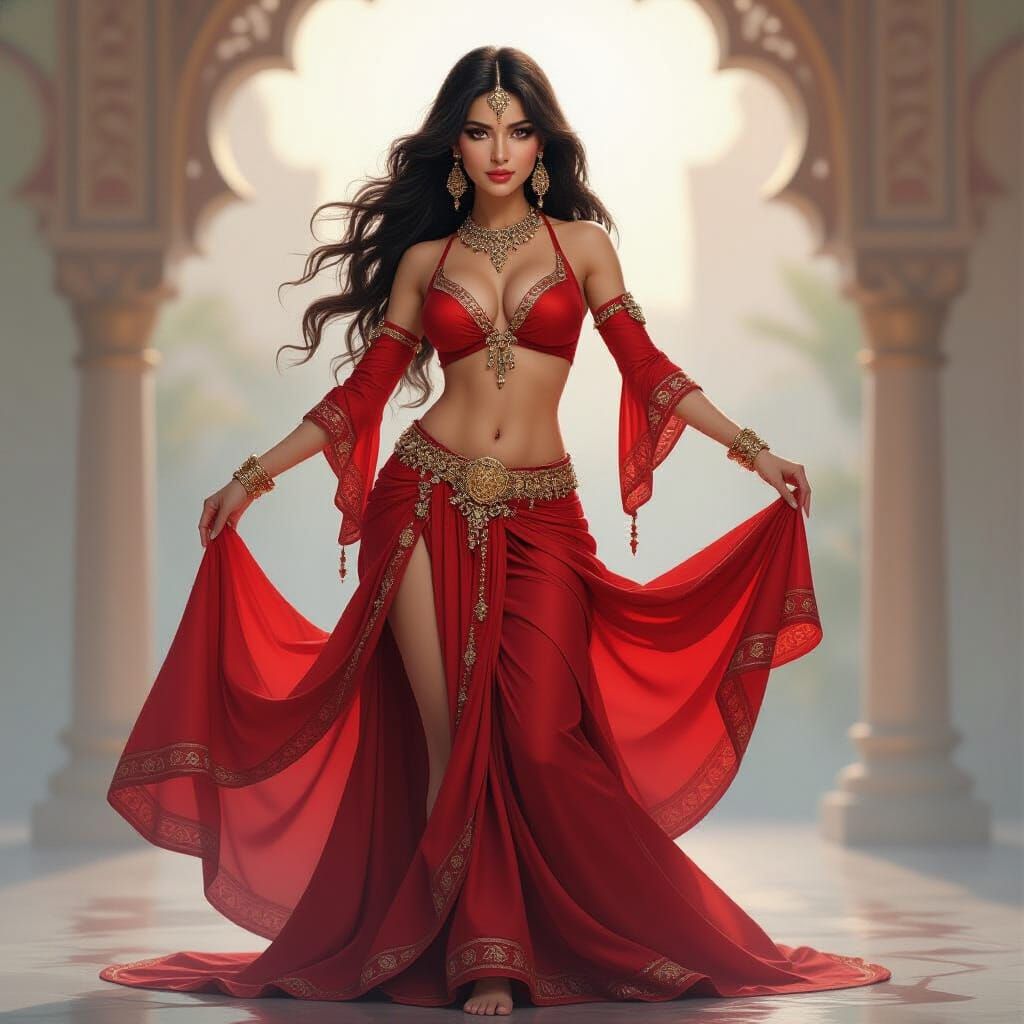 Elegant Belly Dancer in Flowing Watercolor Style