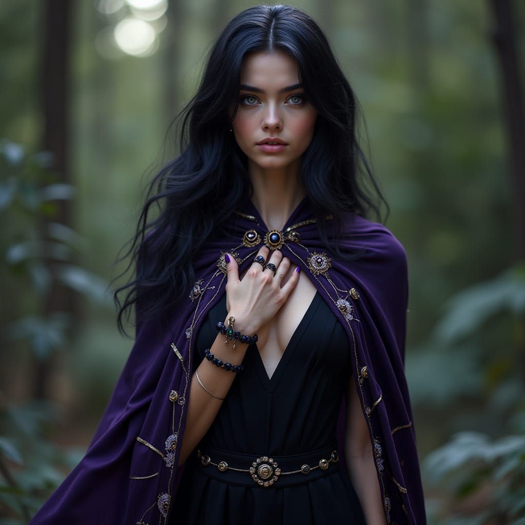 Ethereal Goddess in Dark Purple Attire