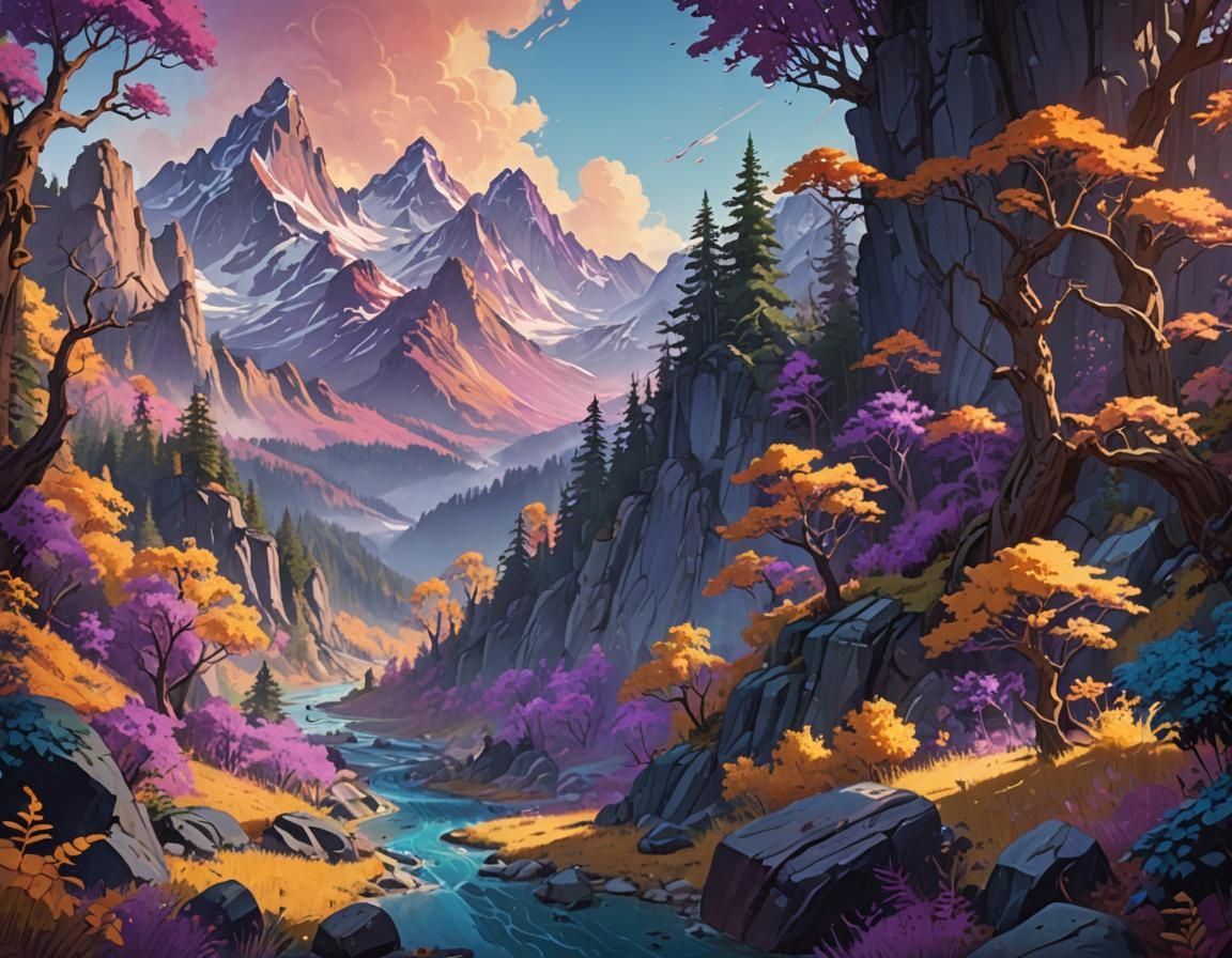 Dreamlike Landscape with Gouache Textures in 8k