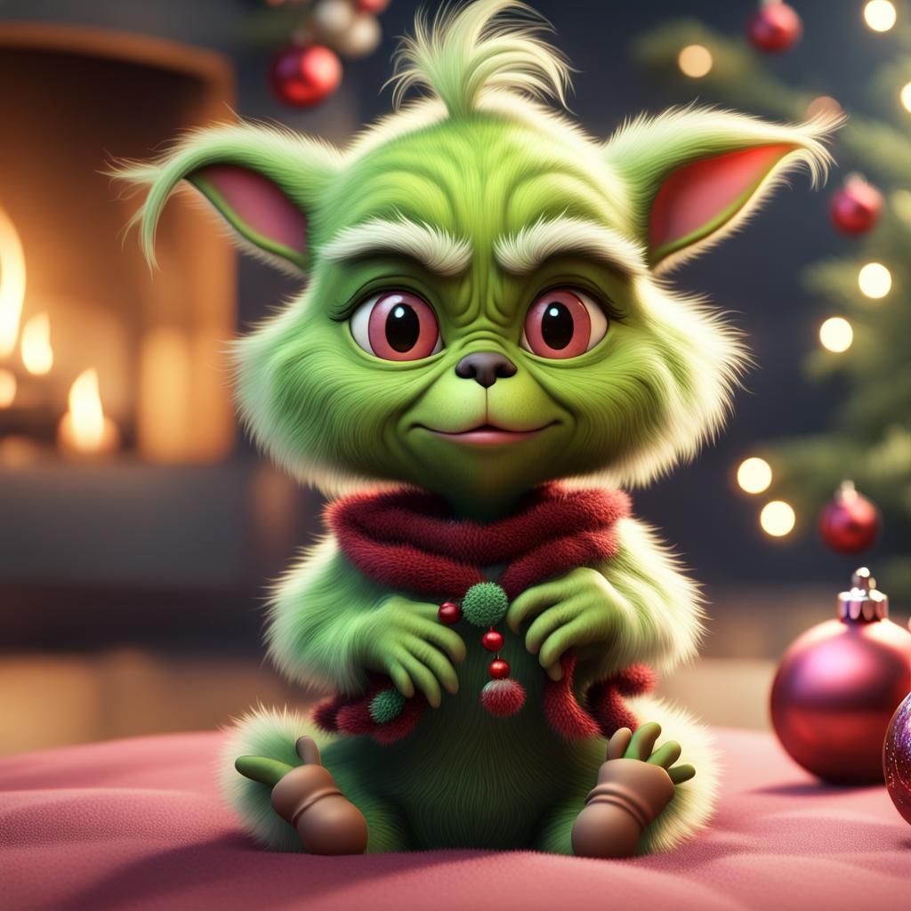 Adorable Christmas Baby Grinch in Dreamy Fantasy Colors