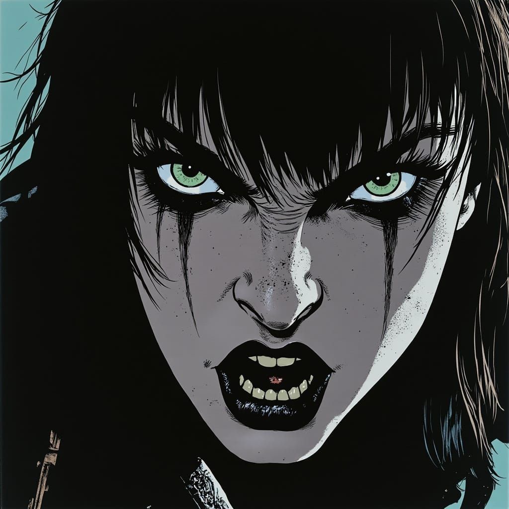 Dystopian Punk Leader in 80s Black and White