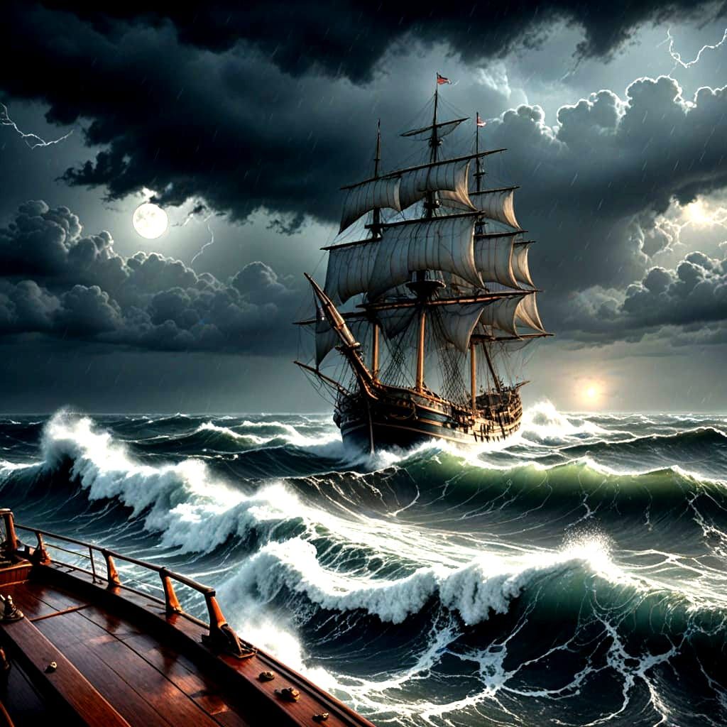 Ship Battles Stormy Sea in Dramatic Art