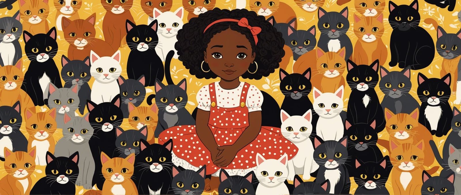 Girl with Kittens in Mary Engelbreit Style