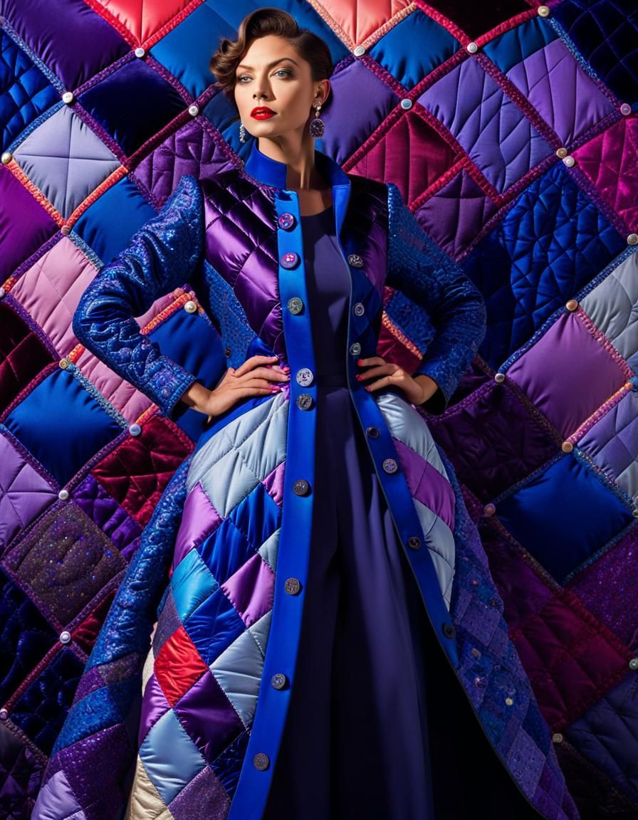 Runway Model in Quilted Gown: Maximalist Fashion