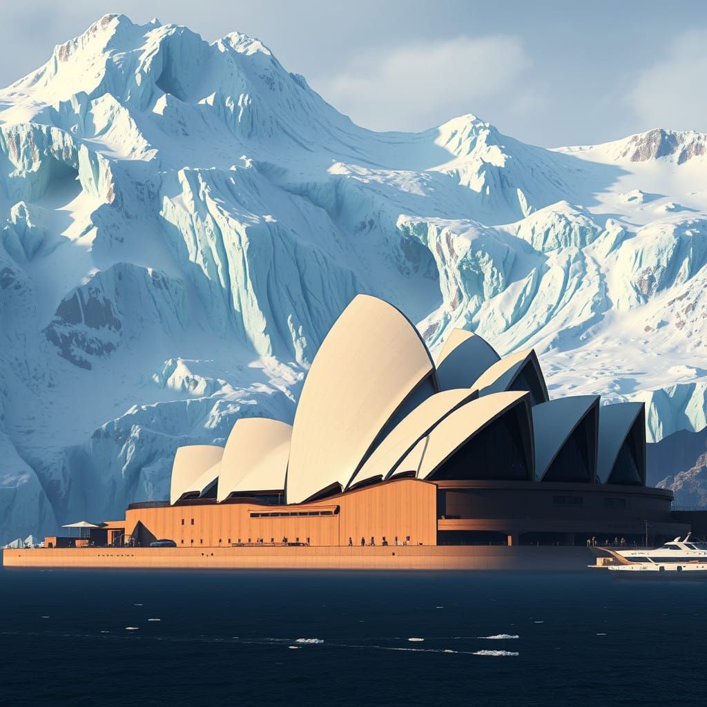 Frozen Sydney Opera House in a Post-Apocalyptic Ice Age Worl...