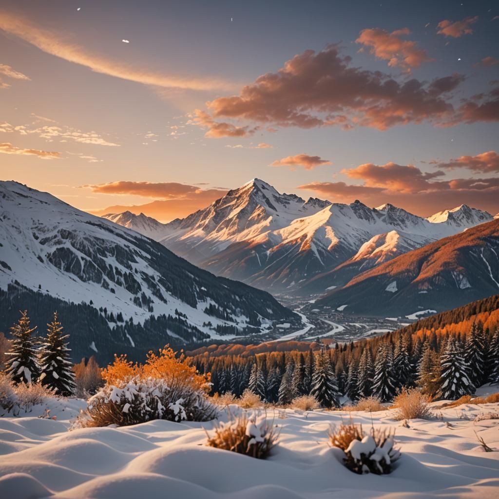 Snow-Capped Mountains at Sunset: Landscape Photography