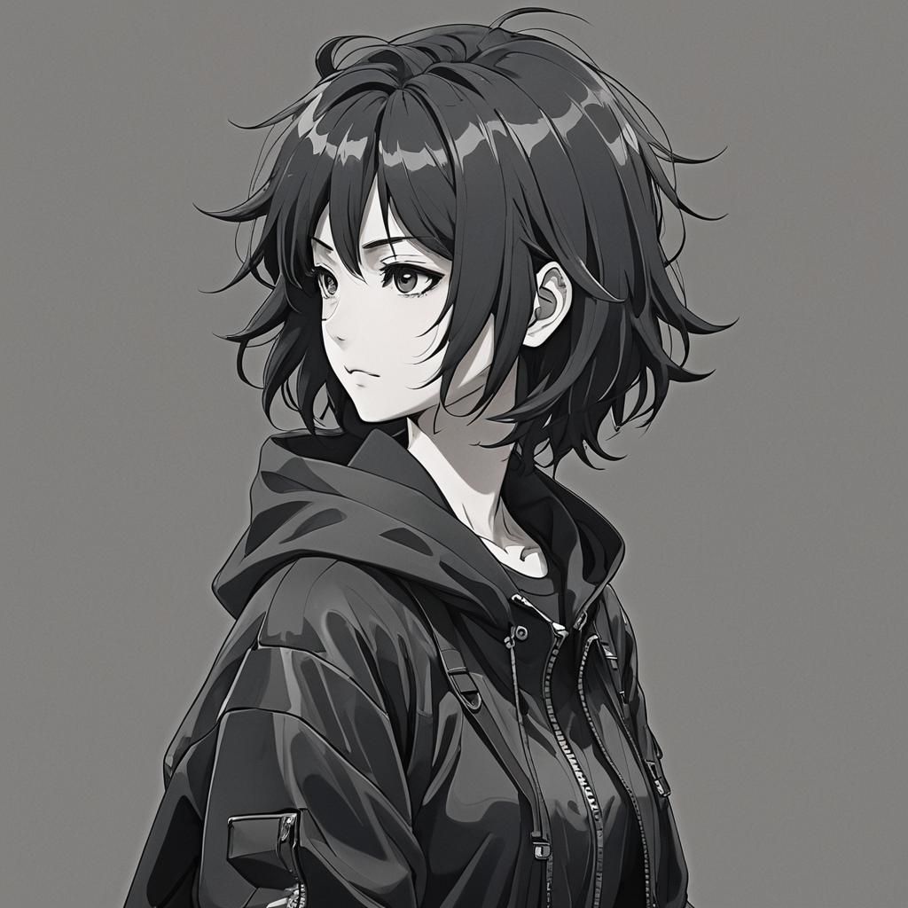 Anime Boy in Black Jacket, Calm and Mysterious