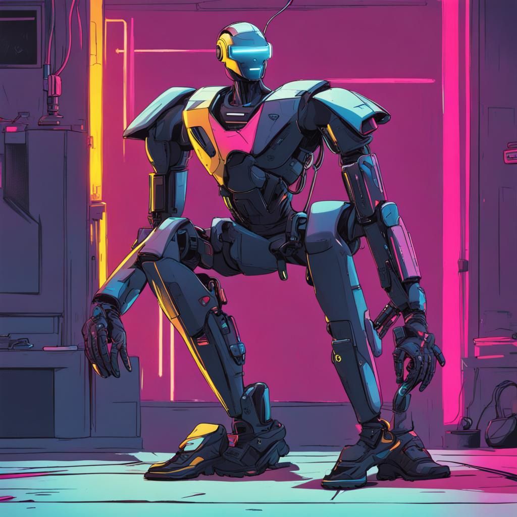 Cyberpunk Robot in Neon Cityscape 2099