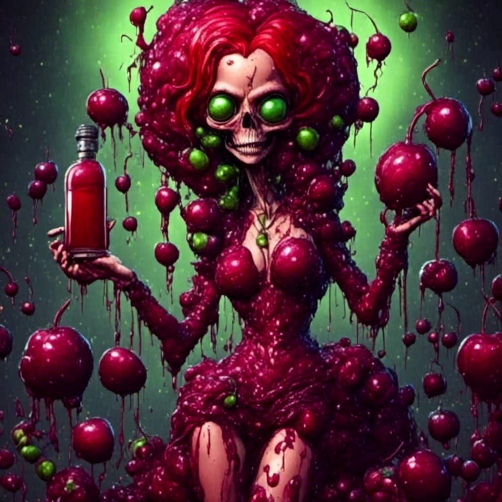 Martian Alien with Red Head and Cherry Juice