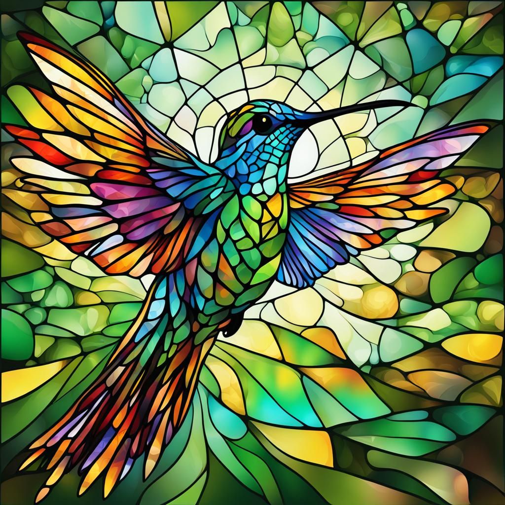 Vibrant Stained Glass Hummingbird Illustration