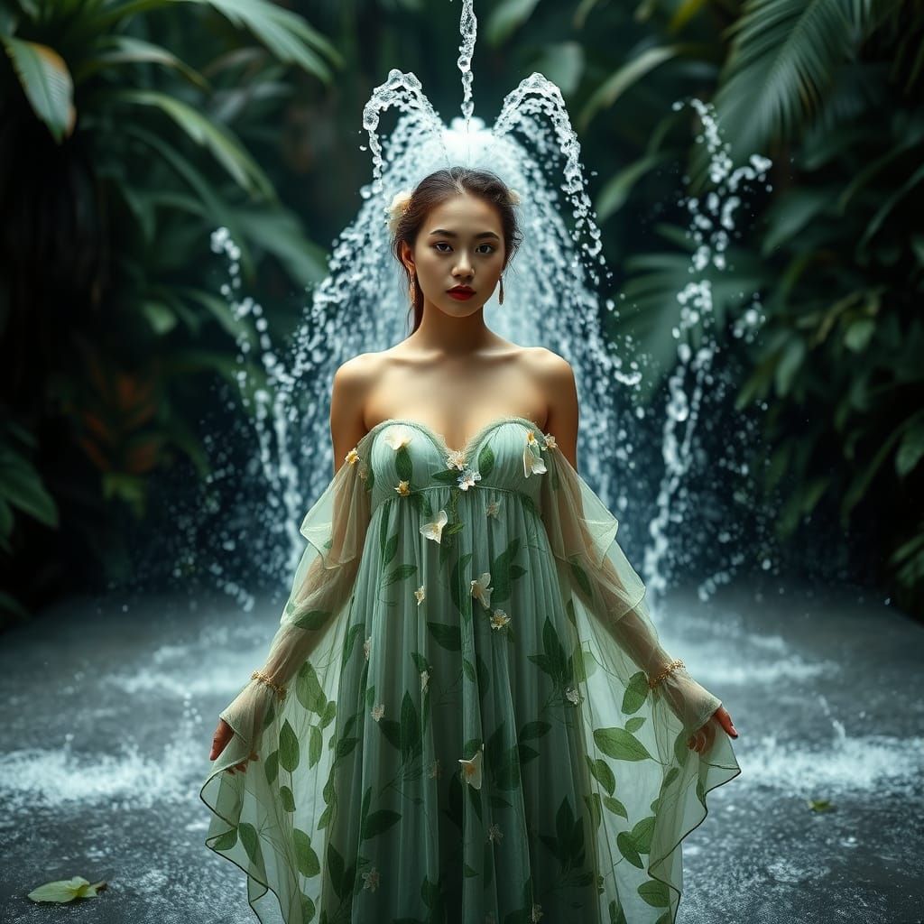 Majestic Water Fountain Portrait in Dreamy Style