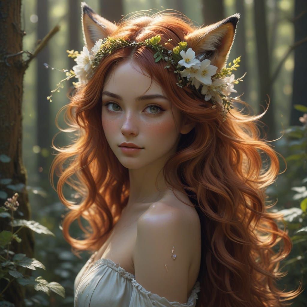 Ethereal Goddess With Vulpine Features in Whispers of Fantas...