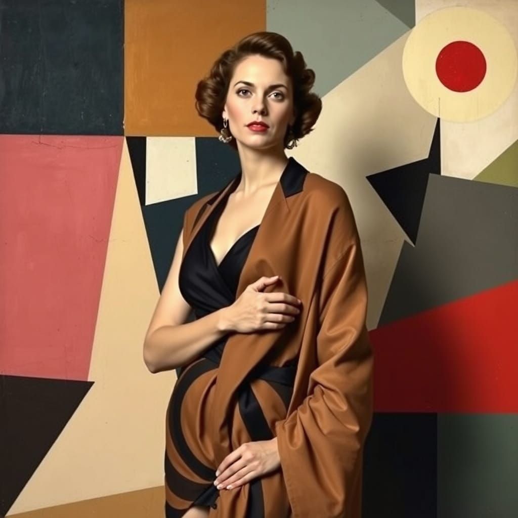 Elegant Woman's Portrait in Cubist Vorticist Style