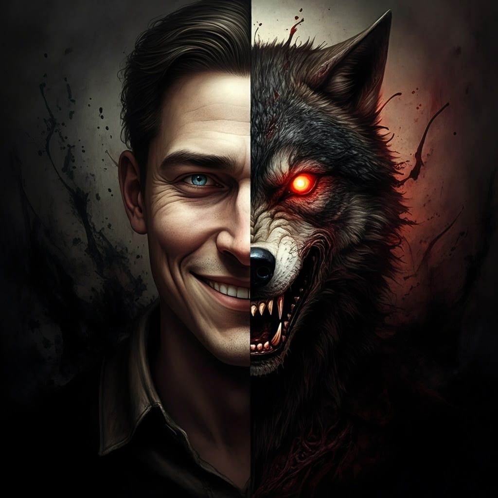 A Haunting Split-Face Portrait of Humanity's Dark Nature