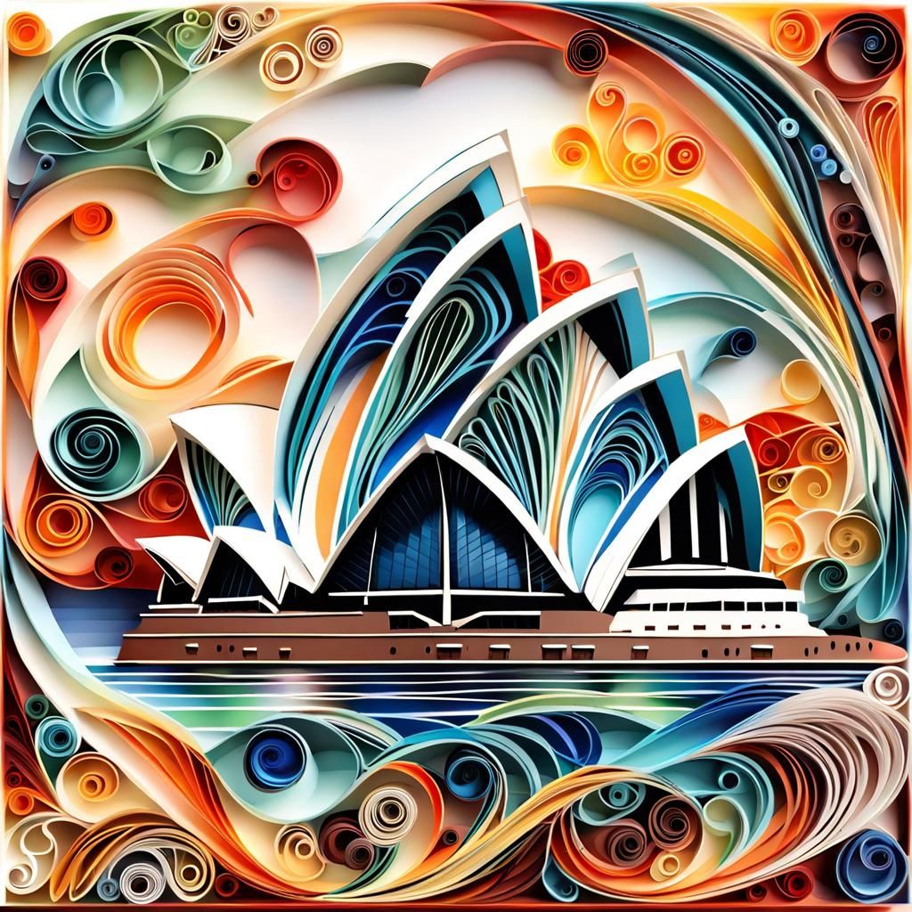 Sydney Opera House in Quilling Watercolor Style