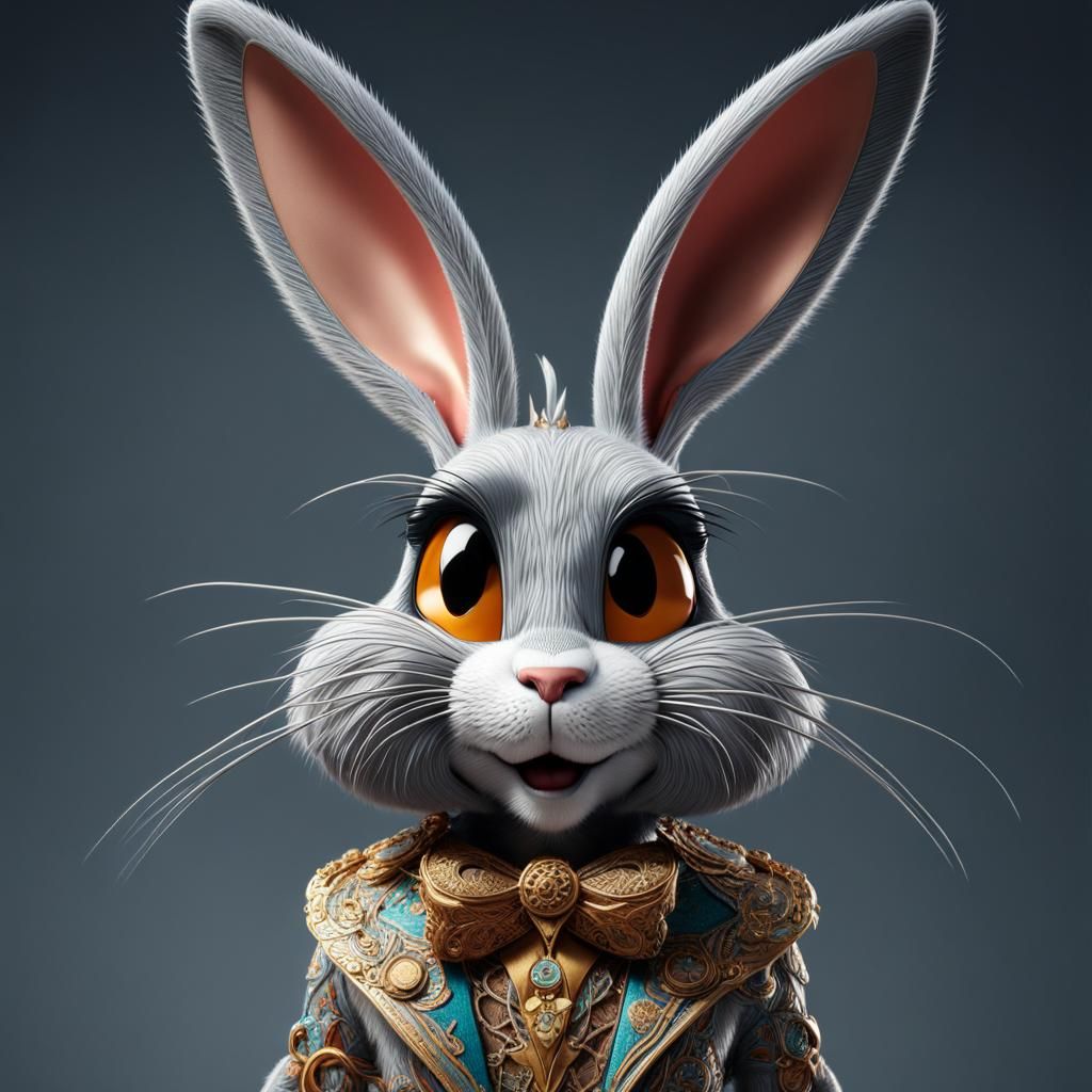 Hyperrealistic Bugs Bunny in Intricate Lace