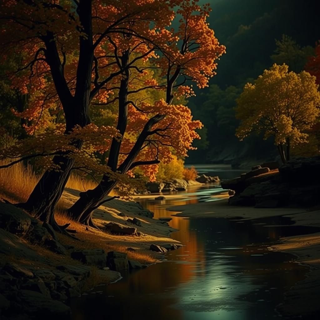 Autumnal Arkansas Landscape in Abstract Expressionist Style