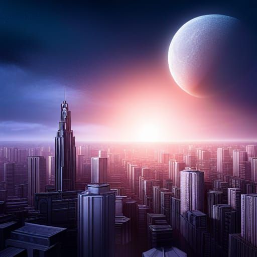 Dystopian Cityscape Bathed in Moonlight