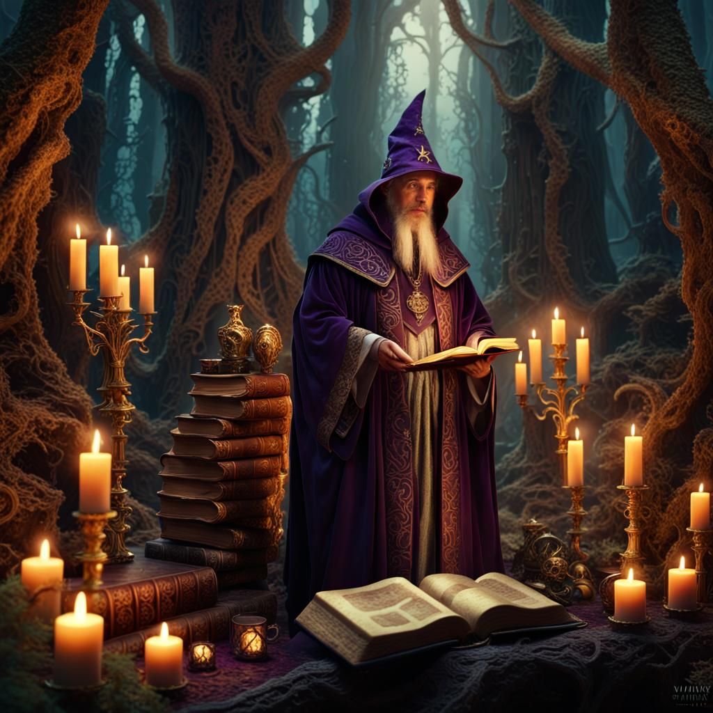 Sorcerer in Mystical Forest Fantasy Concept Art