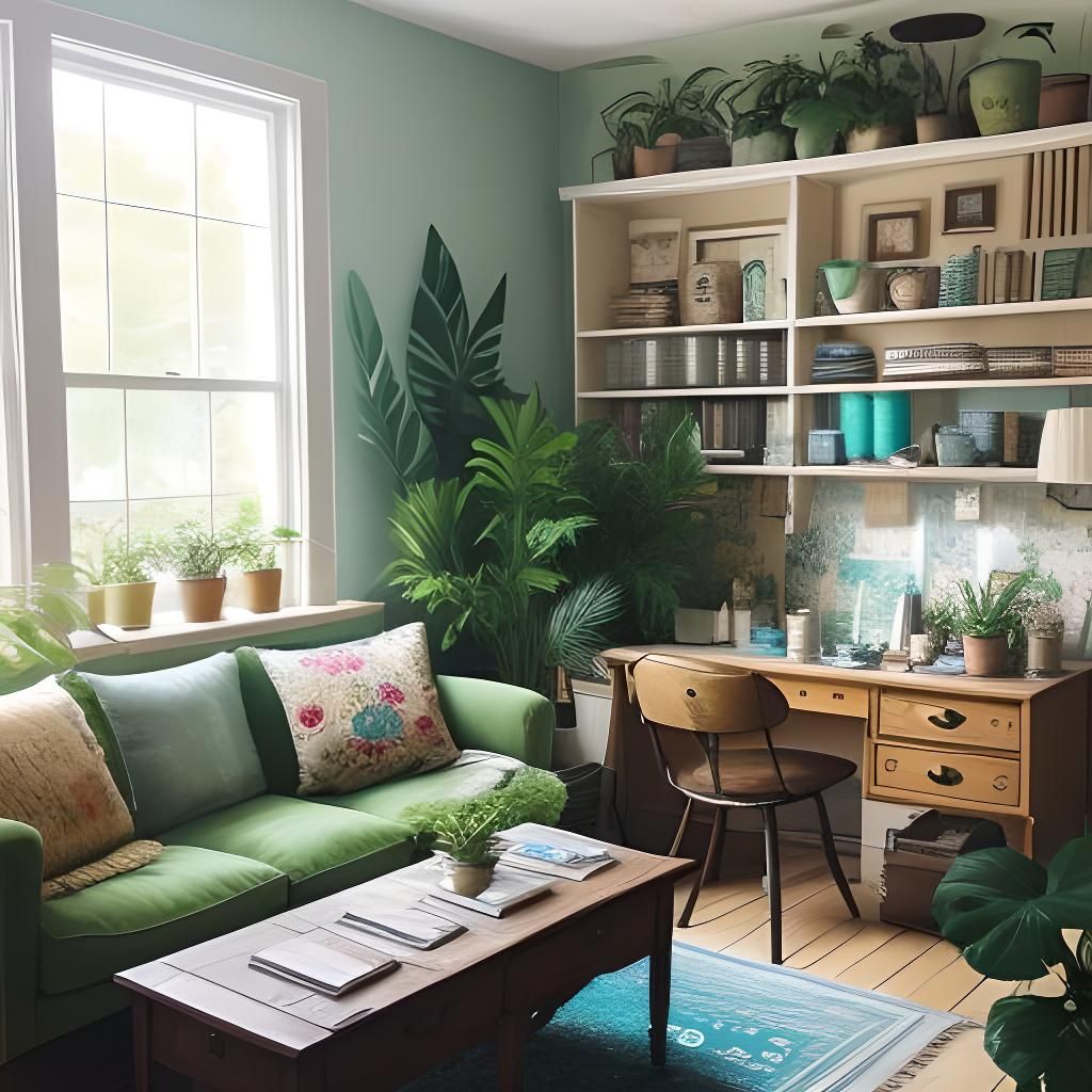 Inspiring Creative Corner with Sewing and Green Plants