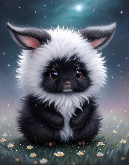 Cute Fluffy Bunny in Flower Rain Oil Painting
