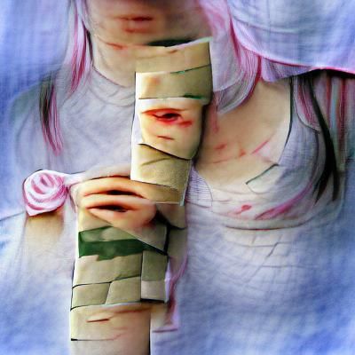 Scared Bandaged Woman with Pastel Roses and Thorns