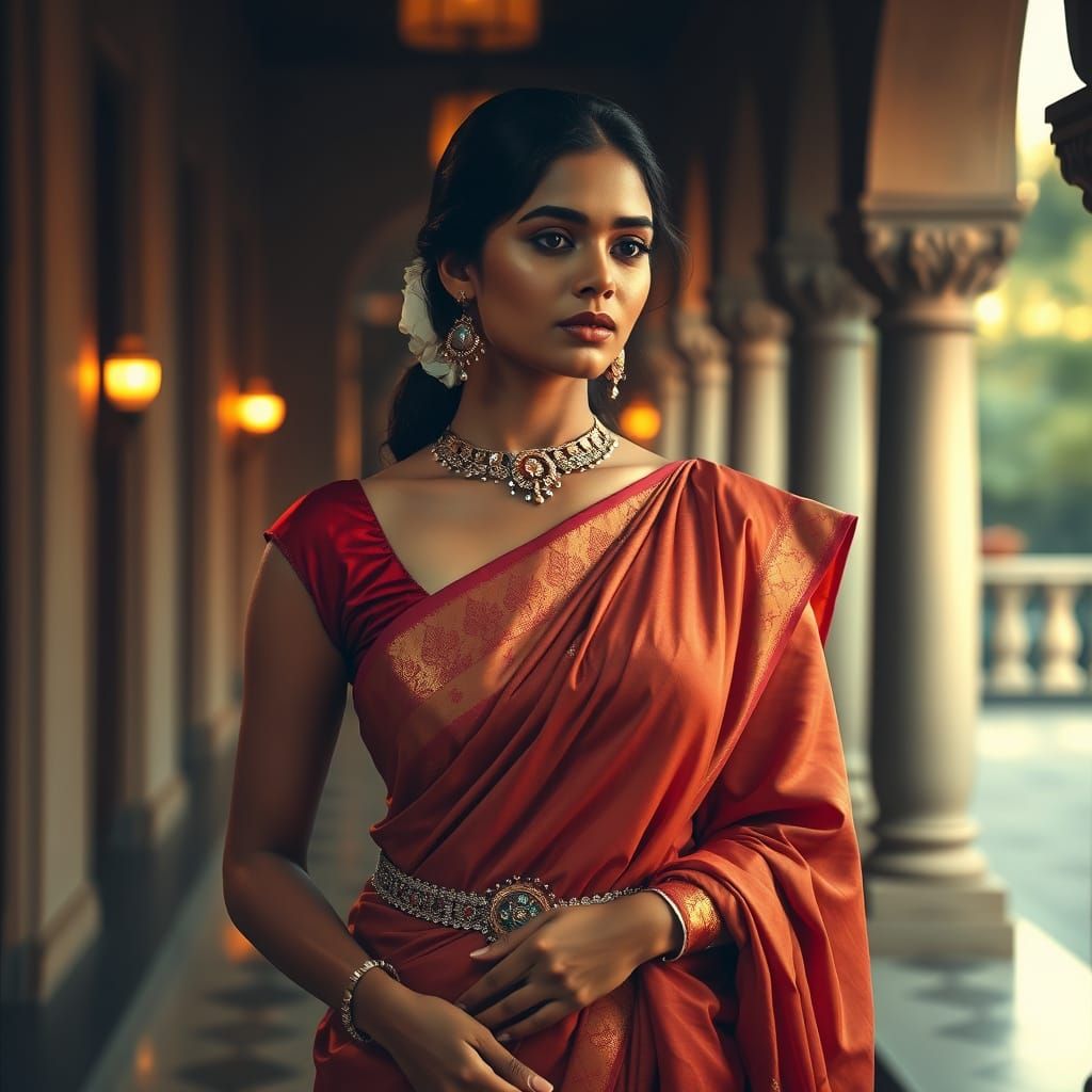 Woman in Saree: Alphonse Mucha Inspired Art