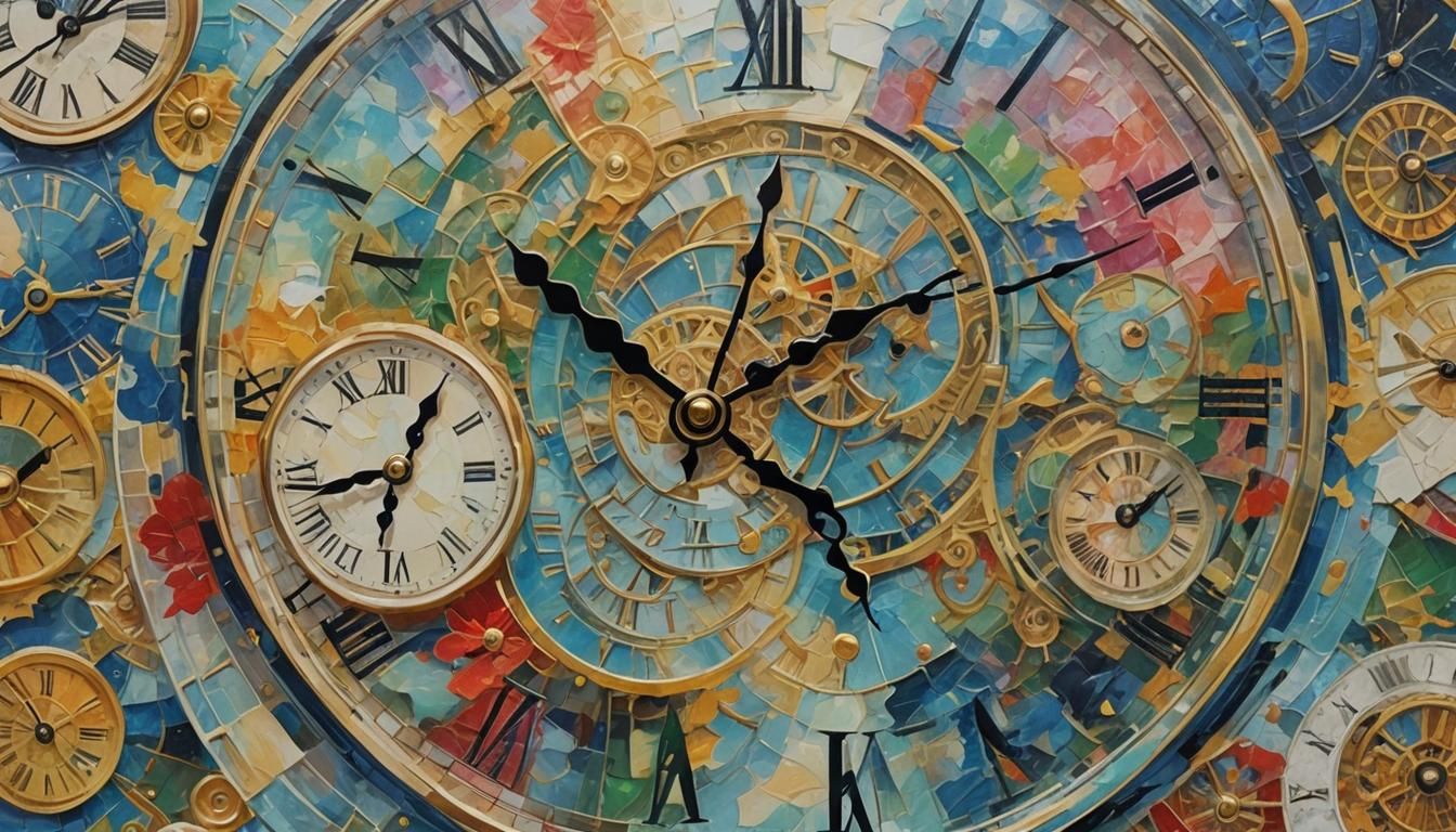 Double Exposure Clock in Anime Neo-Impressionist Style