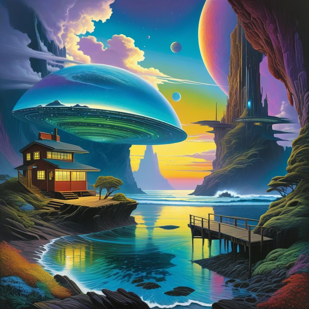 Iridescent Galactic Seascape in Hypermodern Digital Art