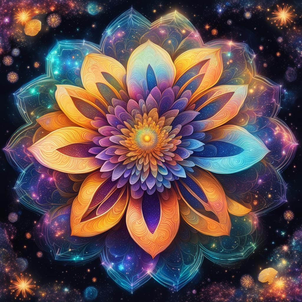 Kerria Flower in Holographic Cosmic Illustration