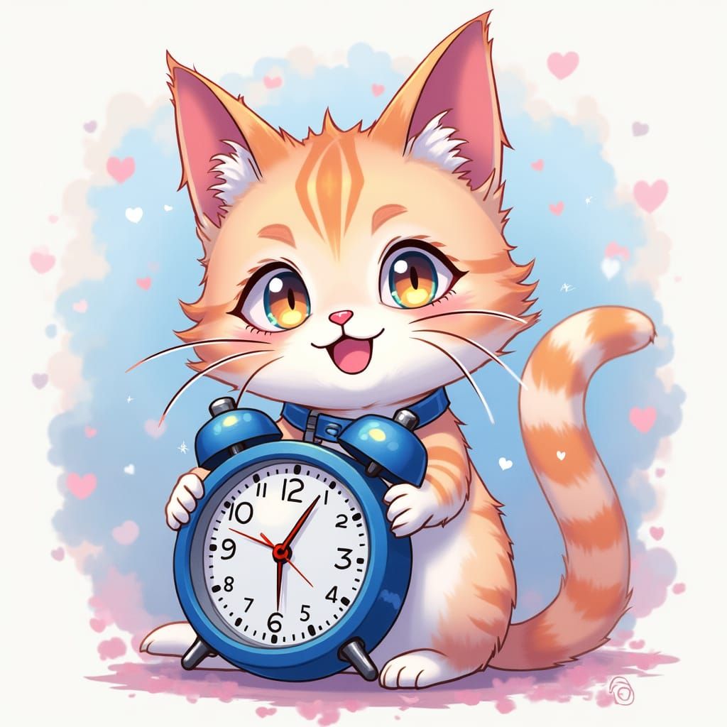 Anime Standmix Cat with Blue Clock Lock