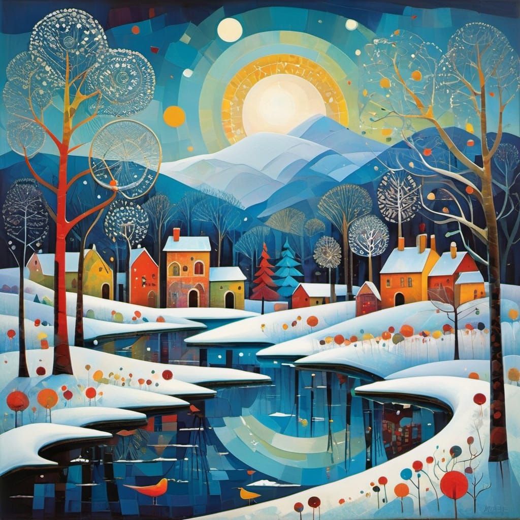 Winter Landscape in Impressionist Style