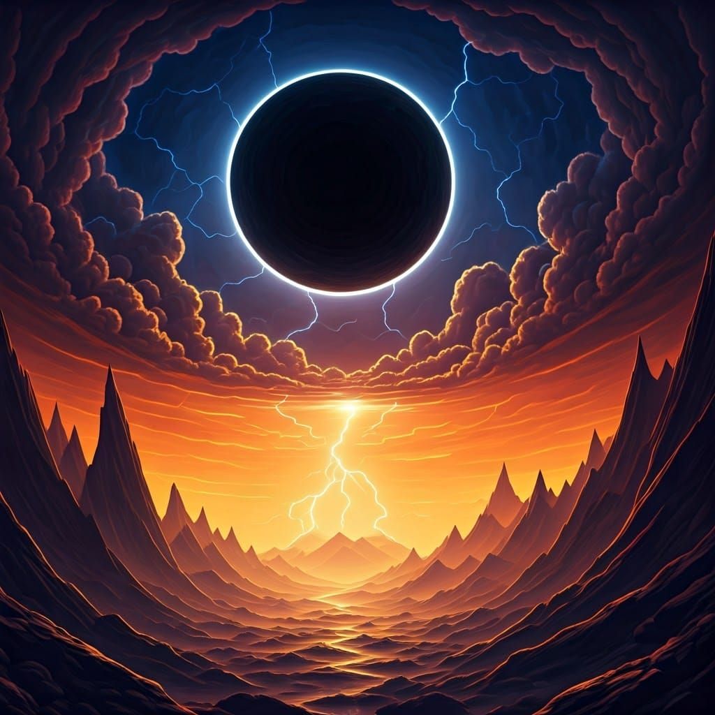 Black Moon Over Turbulent Hellish Sky