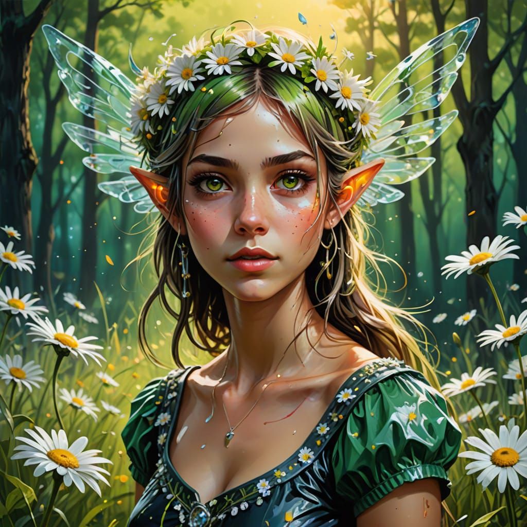 Enchanted Fairy in Vibrant Daisies