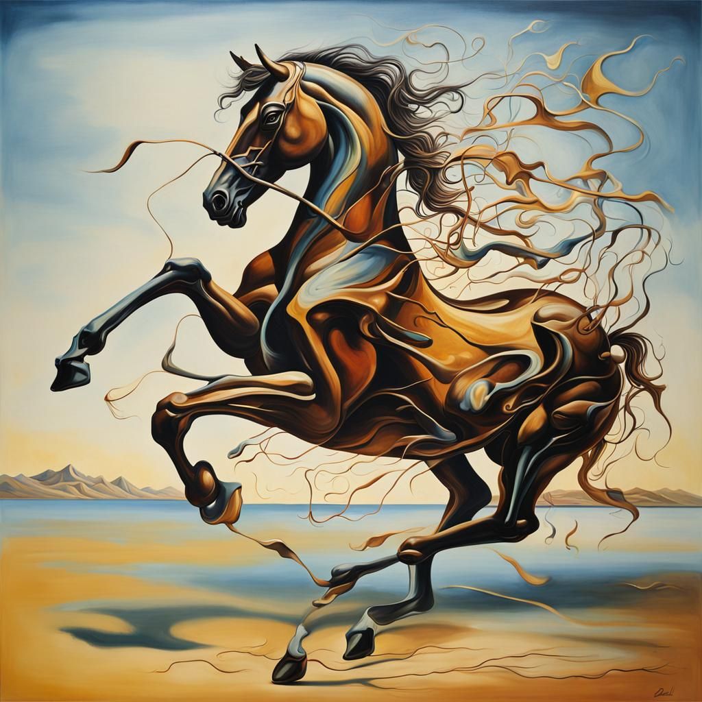 Surreal Wooden Horses Race in Dali Style