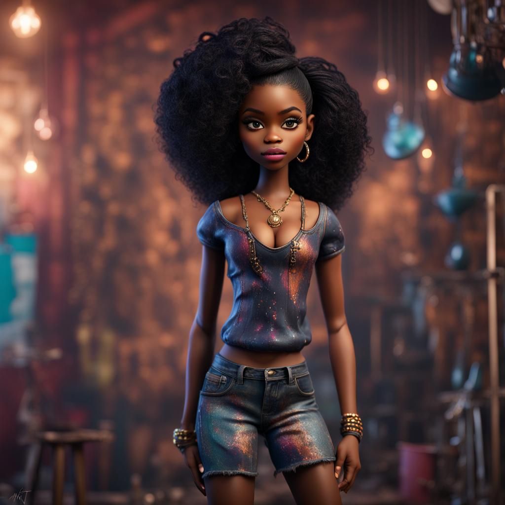 Hyperrealistic Bratz Dolls as Black Girl, Full Body