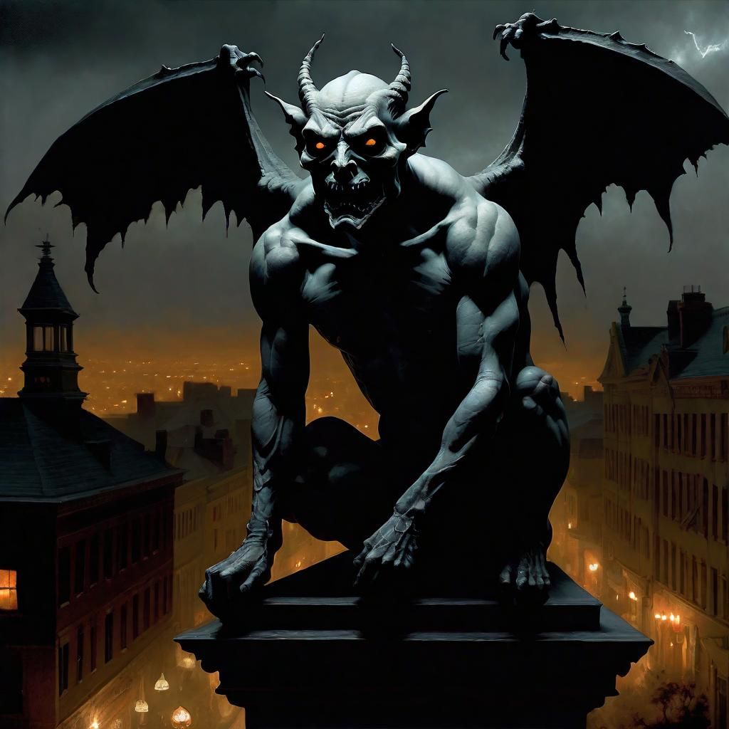 Grotesque Gargoyle Jack-o-Lantern in Stormy Night