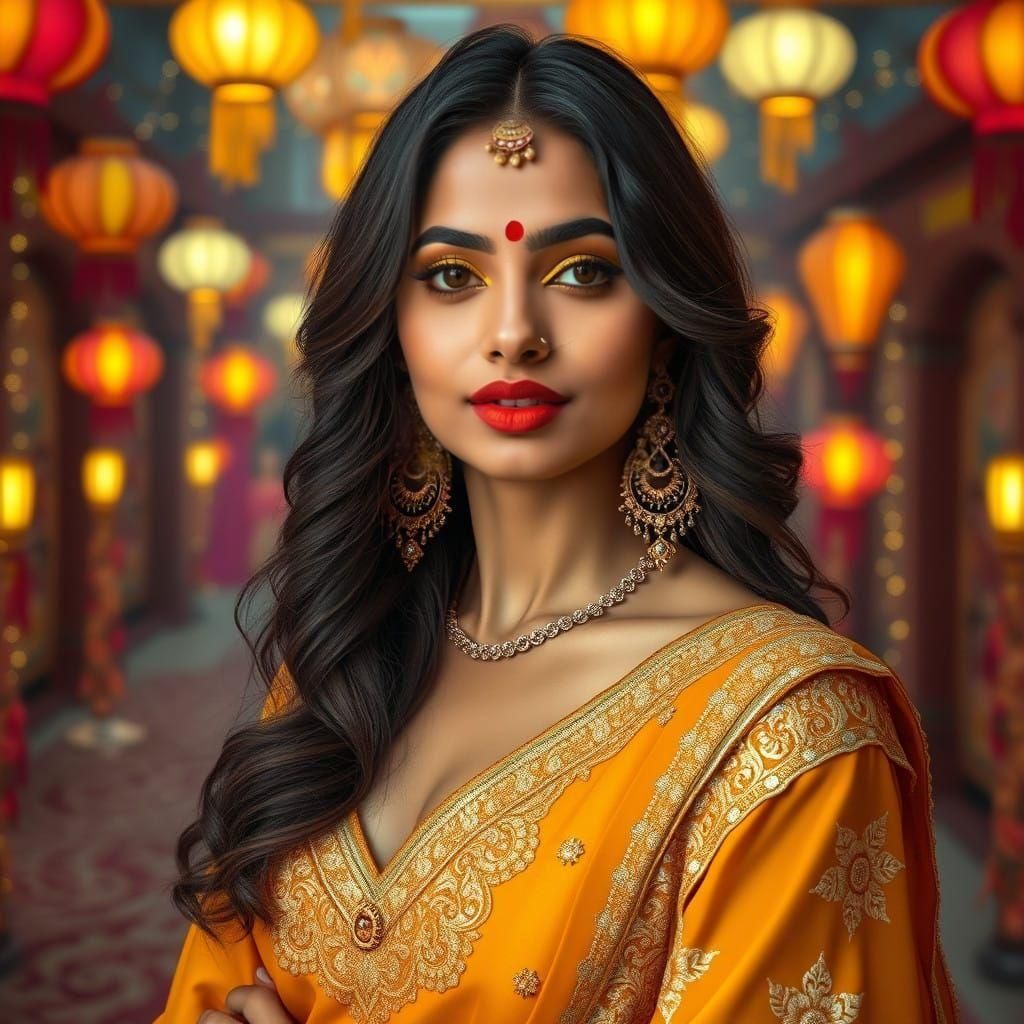 Glowing Indian Goddess in Vibrant Lehenga, Inspired by Fanta...