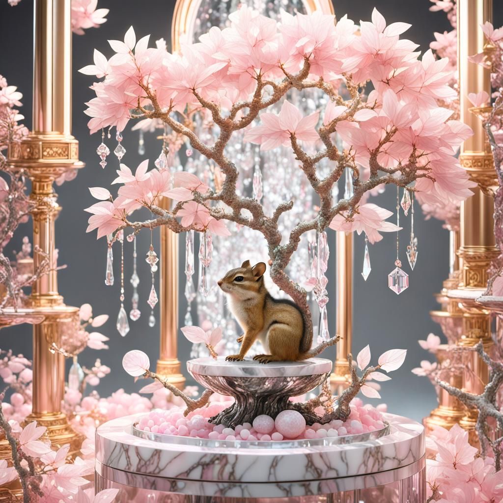 Chipmunk in Crystal Tree: Surreal Erté-Style Interior